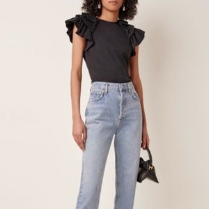 Alexis Womens Black Cassis ruffled jersey top